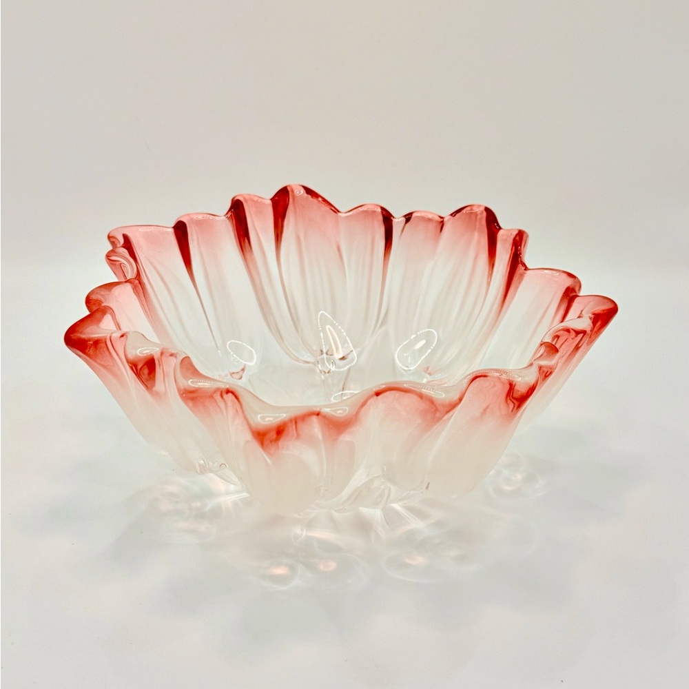 Mikasa Walther Glass Vintage Pink Frosted Tulip Vase Serving Bowl 2.8”x 7”